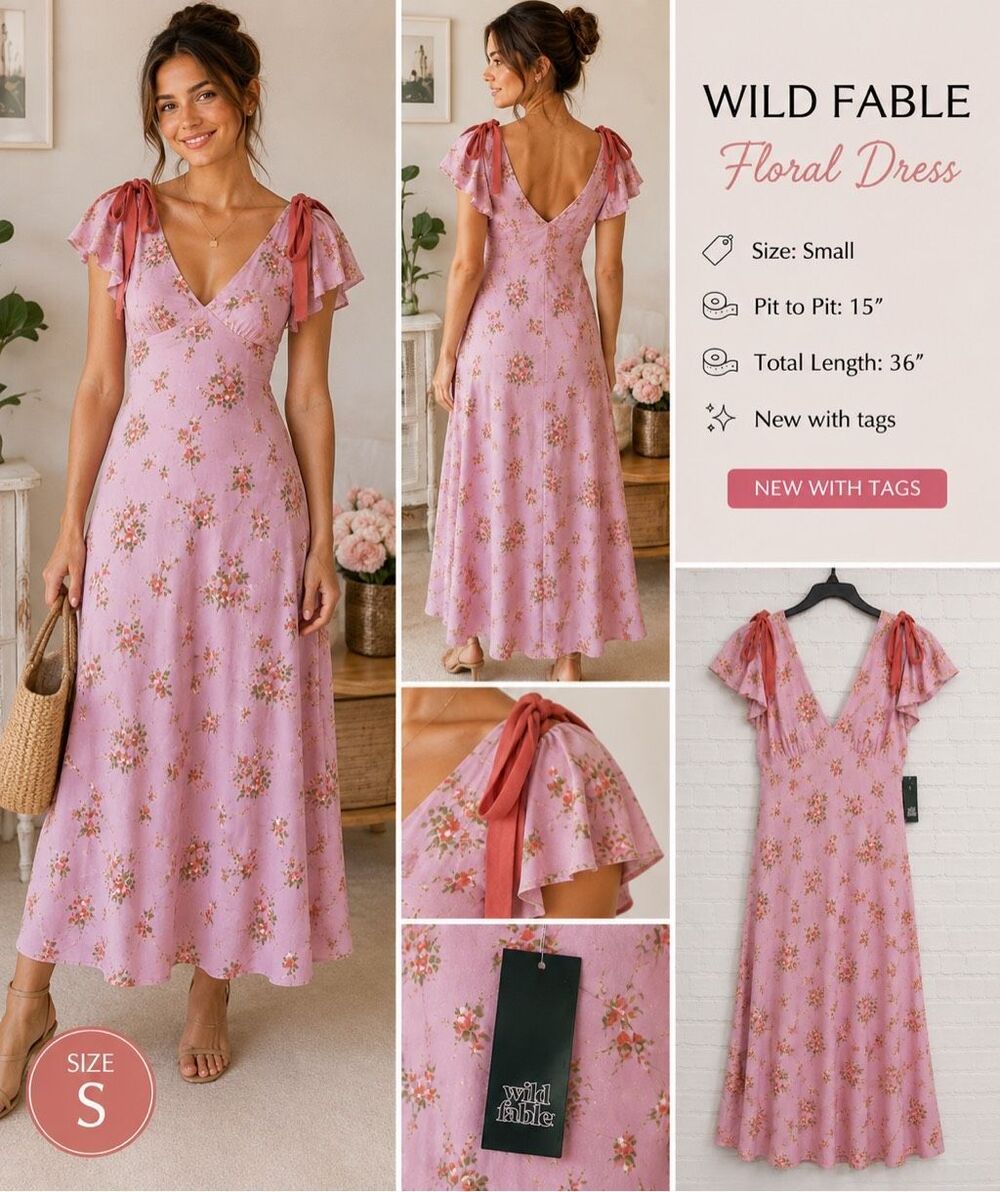 Wild Fable Size Small Pink Floral Tie Shoulder Dress NWT